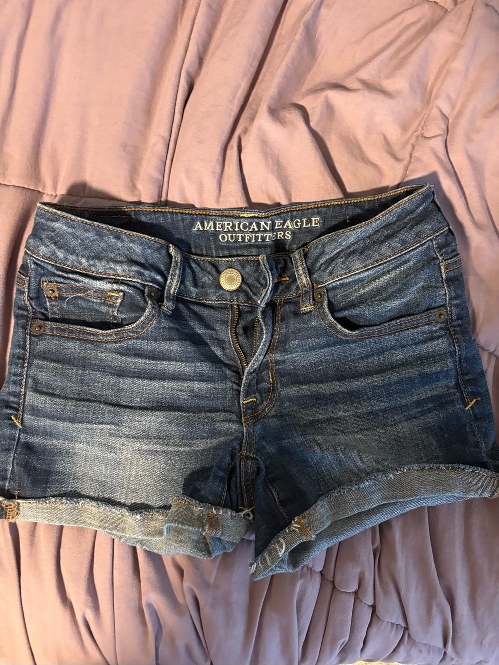 American Eagle Outfitters Blue Denim Rolled Hem Cutoff Shorts